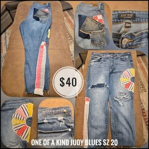 ONE OF A KIND!! Judy Blue with Multicolor vintage Hand Stitched Quilt Top Detail